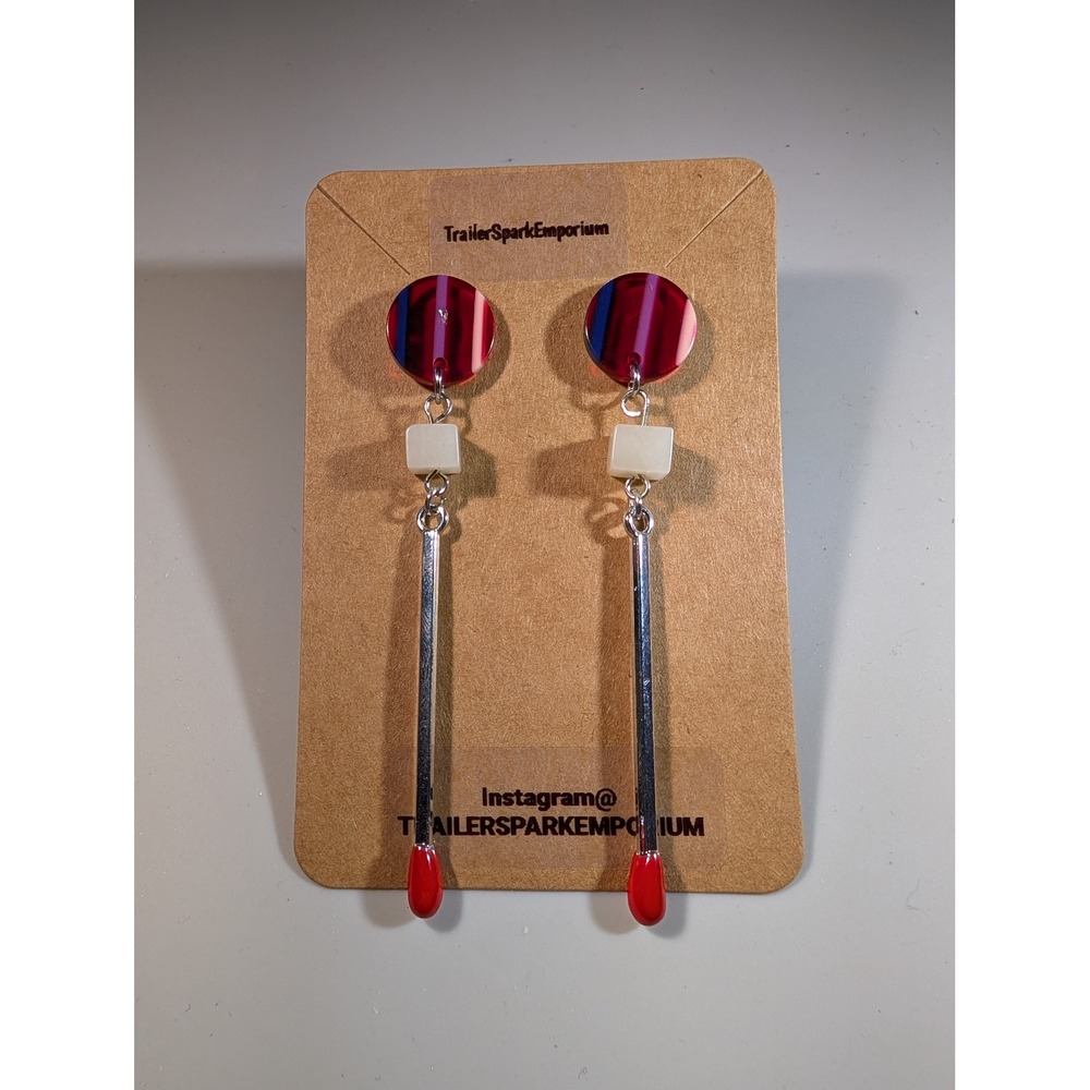 TrailerSparkEmporium Red Matchstick Drop Earrings Nickel Free Dangle Geometric
